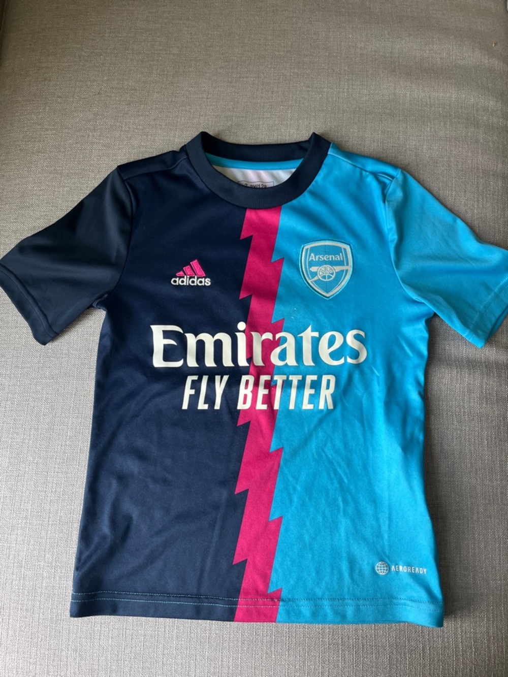 adidas Arsenal Kids Navy & Bright Blue Jersey with Pink Accent warm up jersey